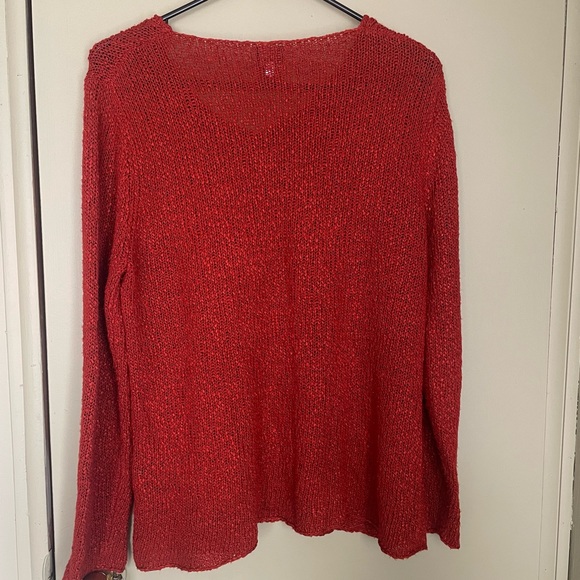 Eileen Fisher Cranberry Viscose Linen Red Stretch Knit V-Neck Sweater Sz Med - Picture 5 of 5